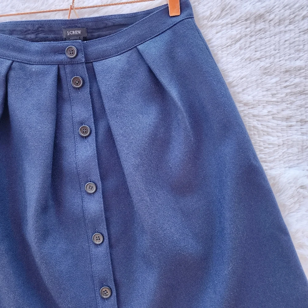 J. Crew Navy‎ Pleated Button Front A-line Wool Skirt